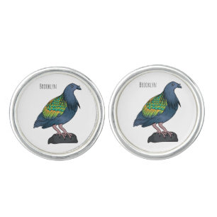 Nicobar pigeon bird cartoon illustration cufflinks