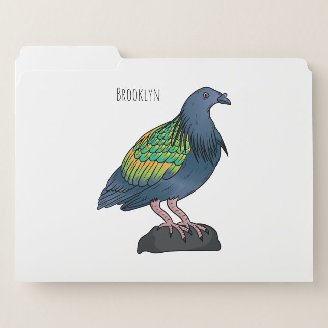Nicobar pigeon bird cartoon illustration  file folder (Front Left)