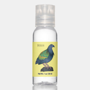 Nicobar pigeon bird cartoon illustration hand sanitizer