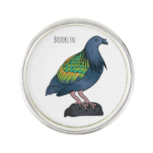 Nicobar pigeon bird cartoon illustration  lapel pin