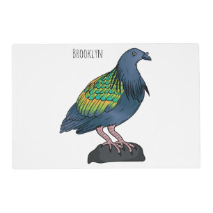 Nicobar pigeon bird cartoon illustration placemat
