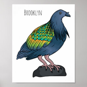 Nicobar pigeon bird cartoon illustration poster