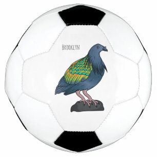Nicobar pigeon bird cartoon illustration  soccer ball
