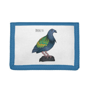 Nicobar pigeon bird cartoon illustration tri-fold wallet