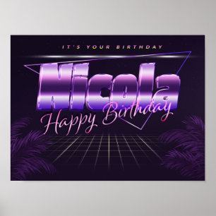 Nicola Name First Name purple retro poster birthda