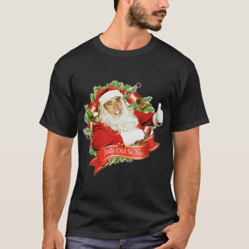 Nicolas Cage Christmas Jolly Old Saint Nic   T_Shirt
