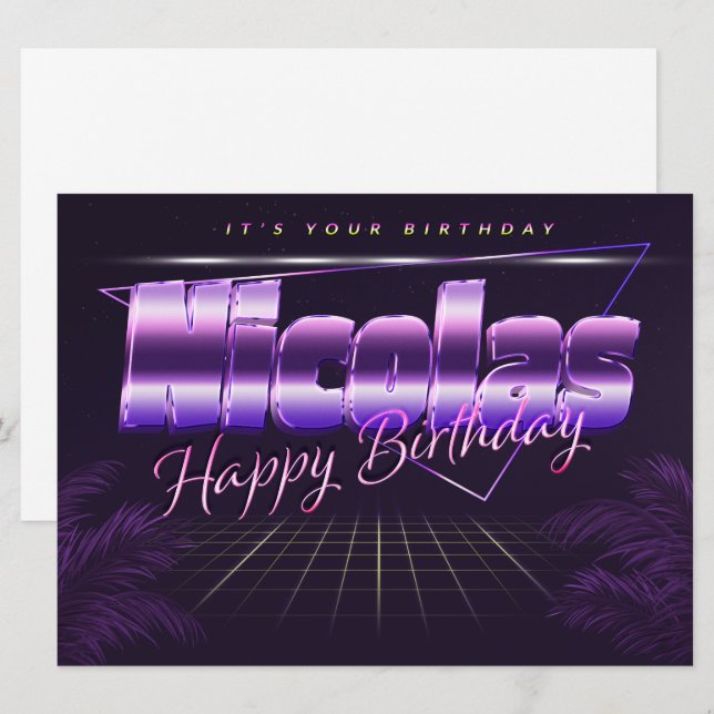 Nicolas Name First Name purla retro Map Birthday Card (Front/Back)