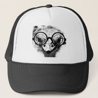 Nicolaus the ostrich in black & white graphic trucker hat