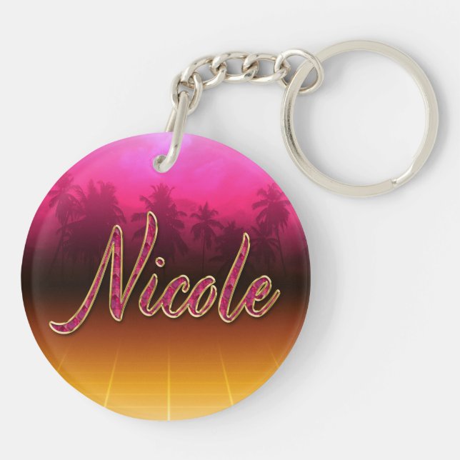 Nicole First Name Golden pink keychain (Back)