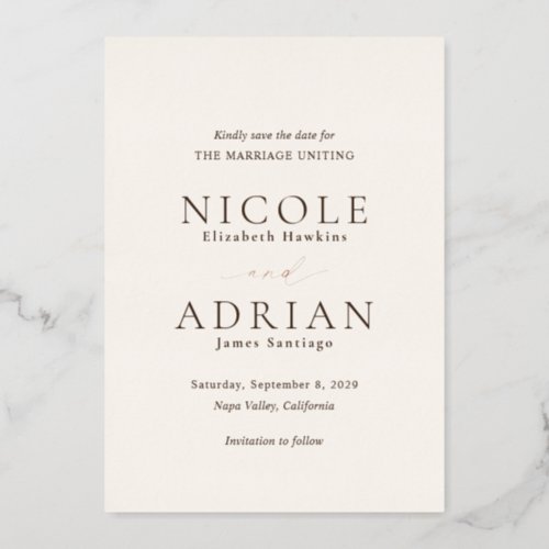 Nicole Ivory Elegant Wedding Save the Date Foil Invitation