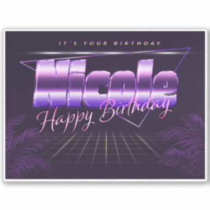 Nicole Name First Name Purple Retro Sticker Birthd
