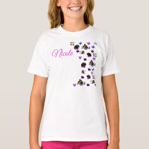 Nicole, Name Logo With Guinea Pigs And Pansies, T-Shirt