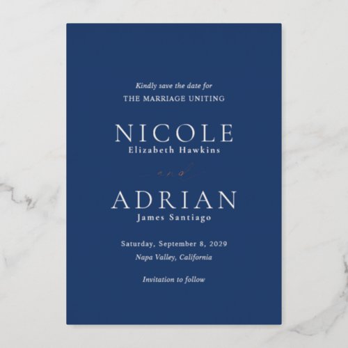 Nicole Royal Blue Elegant Wedding Save the Date Foil Invitation