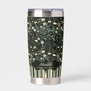 Nicolette Dark Daisy Floral Striped Insulated Tumbler