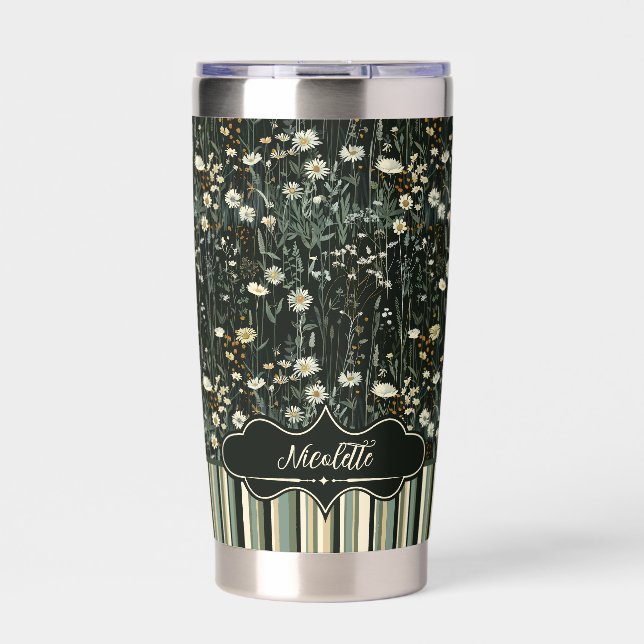 Nicolette Dark Daisy Floral Striped Insulated Tumbler (Front)