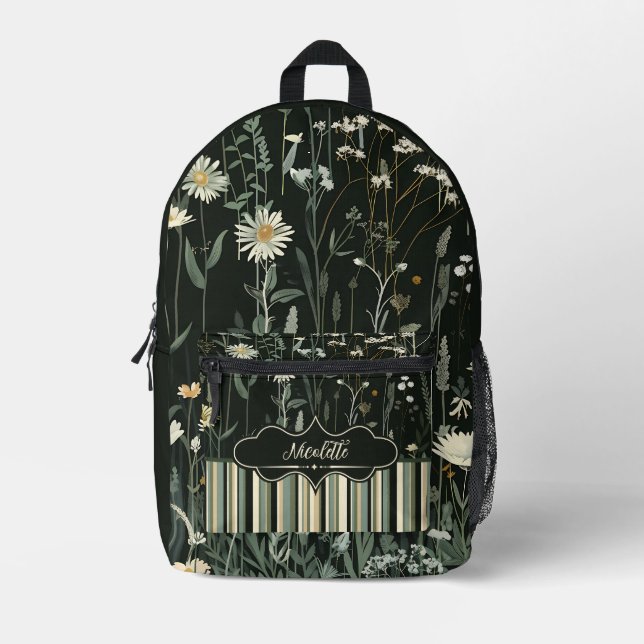 Nicolette Dark Daisy Floral Striped Printed Backpack (Front)
