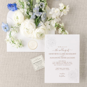 Nicolette Suite Romantic Taupe Peony Wedding Letterpress Invitation