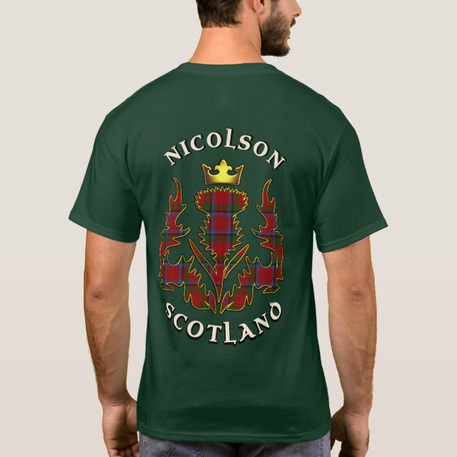 Nicolson Clan Badge & Tartan w/Motto  T-Shirt (Back)