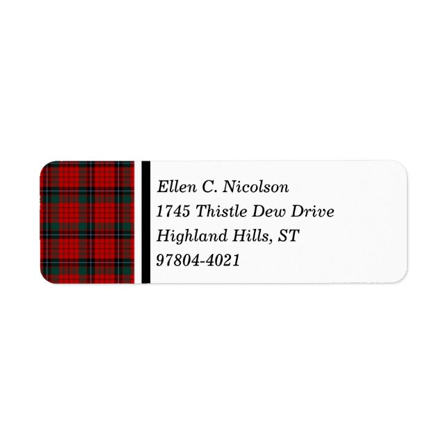 Nicolson Clan Red and Black Scottish Tartan Label (Front)