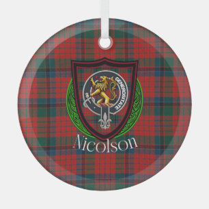 Nicolson Scottish Clan Tartan & Crest Glass Ornament