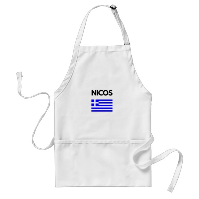 Nicos Greek Name with Greek Flag Design Adult Apron (Front)