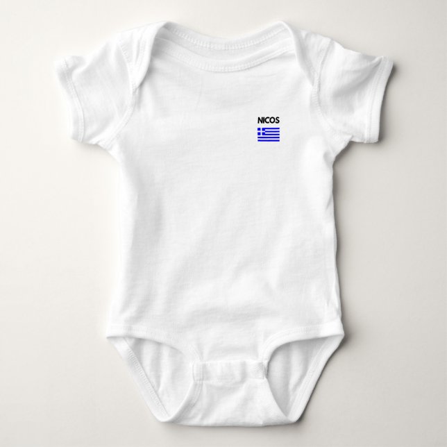 Nicos Greek Name with Greek Flag Design Baby Bodysuit (Front)