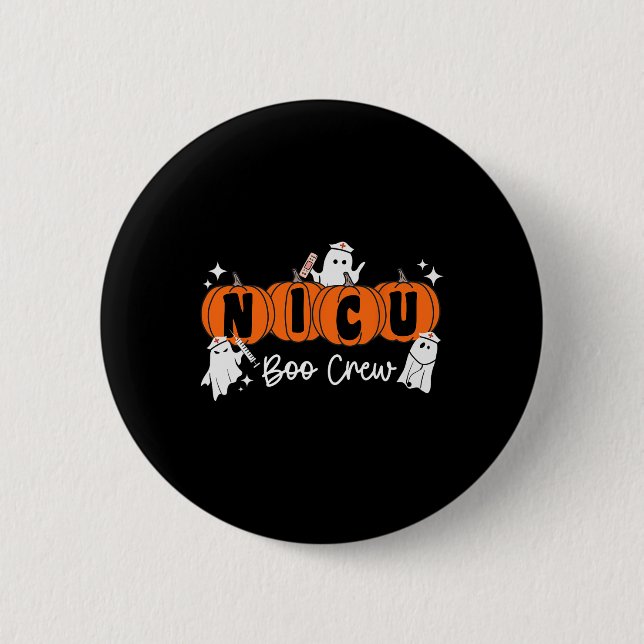 Nicu Boo Crew Ghost Pumpkin Costume NICU Nurse Hal Button (Front)