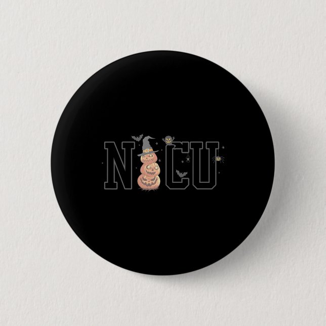 Nicu Boo Crew Spooky Pumpkin Funny NICU Nurse Hall Button (Front)