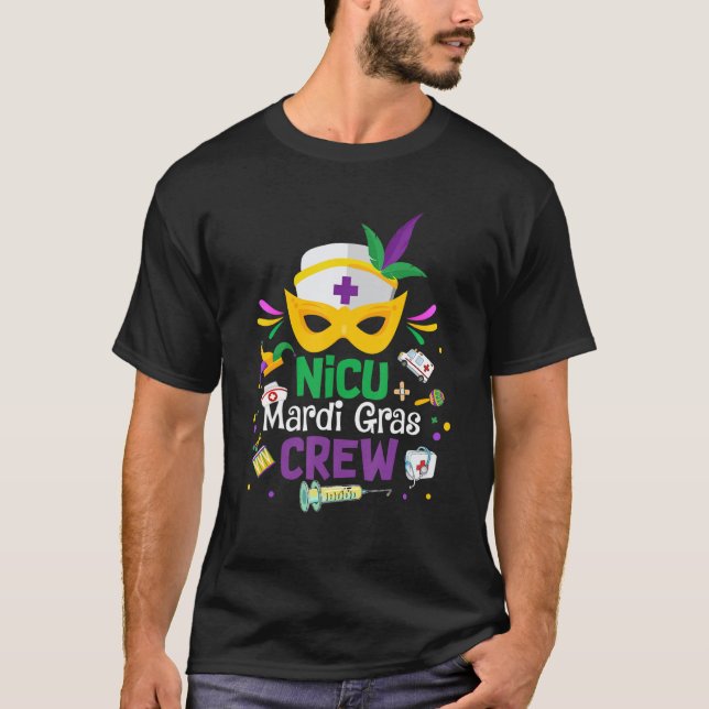 NICU Mardi Gras Nurse Crew Family Group Nursing Lo T-Shirt (Front)