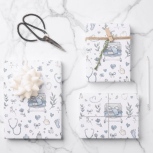 NICU Nurse Appreciation Blue Medical Toile Wrapping Paper Sheets