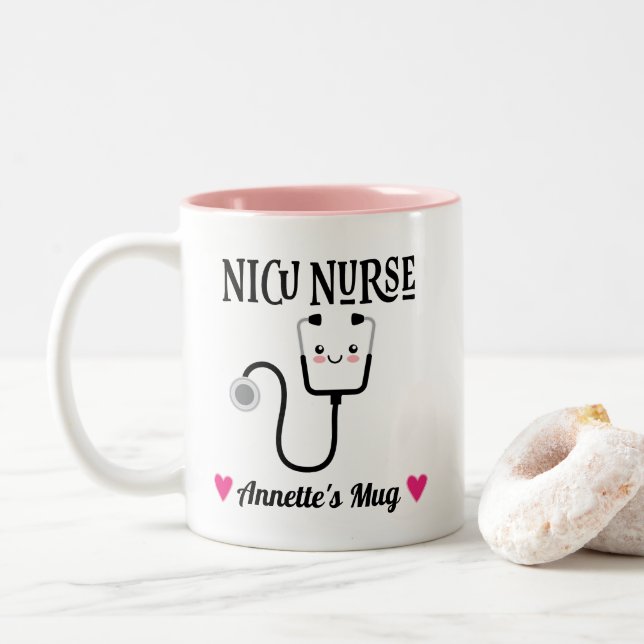 NICU Nurse Appreciation Gift Personalized Two-Tone Coffee Mug (With Donut)