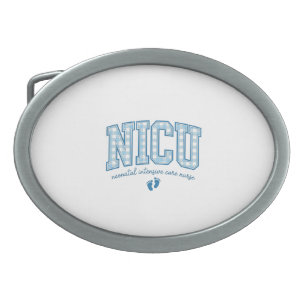 NICU Nurse Baby Feet Plaid Lettering Shirt Design_ Belt Buckle