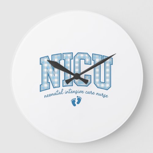 NICU Nurse Baby Feet Plaid Lettering Shirt Design_ Large Clock