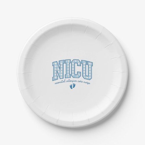 NICU Nurse Baby Feet Plaid Lettering Shirt Design_ Paper Plates