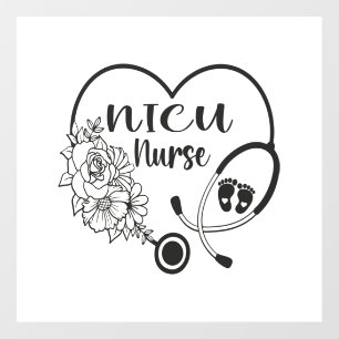 Nicu Nurse Floral Heart Stethoscope Wall Decal