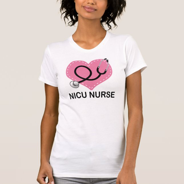 Nicu Nurse Heart Stethoscope T-Shirt (Front)