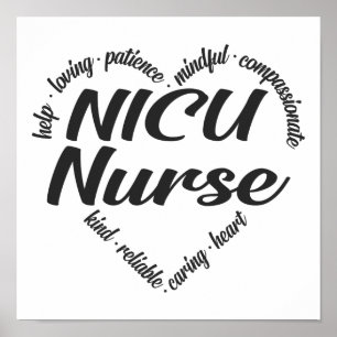 NICU Nurse Heart Word Cloud Poster