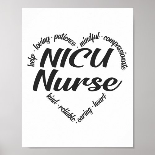 NICU Nurse Heart Word Cloud Poster