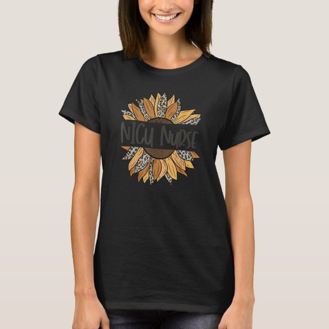 NICU Nurse ICU Neonatal Boho Leopard Sunflower Tea T-Shirt (Front)
