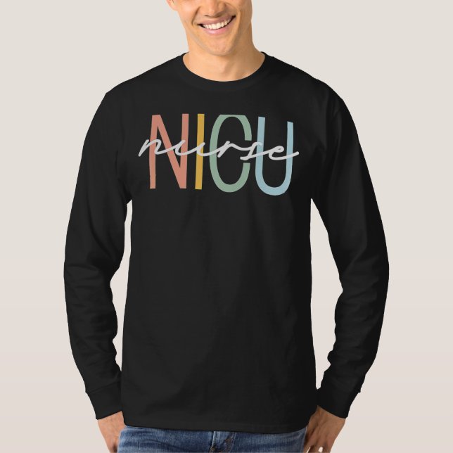 NICU Nurse ICU Neonatal Boho Rainbow Team Tiny Hum T-Shirt (Front)