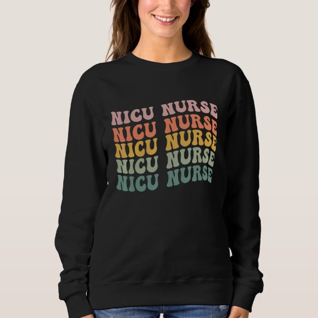 NICU Nurse ICU Neonatal Retro Nursing Team Tiny Hu Sweatshirt (Front)