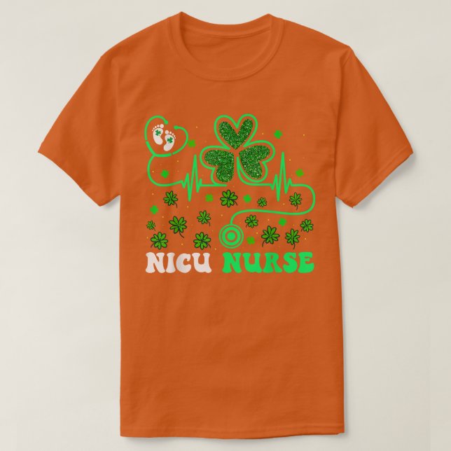 NICU Nurse Life Stethoscope Shamrock Happy St Patr T-Shirt (Design Front)