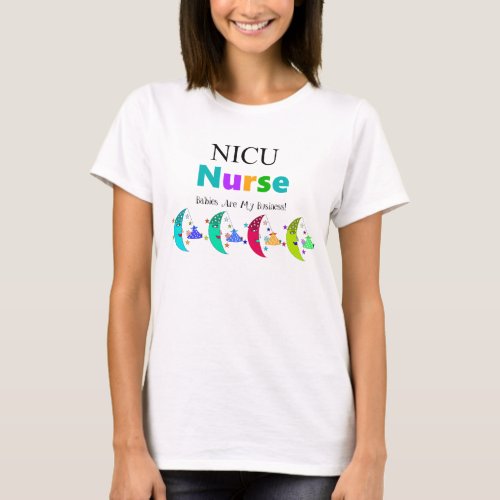 NICU Nurse Moon Stars and Babies T_Shirt