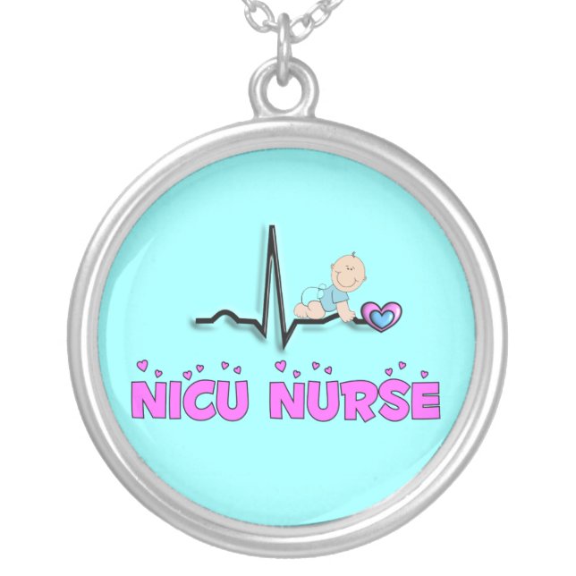 NICU Nurse Necklace, Sterling Silver Silver Plated Necklace (Front)