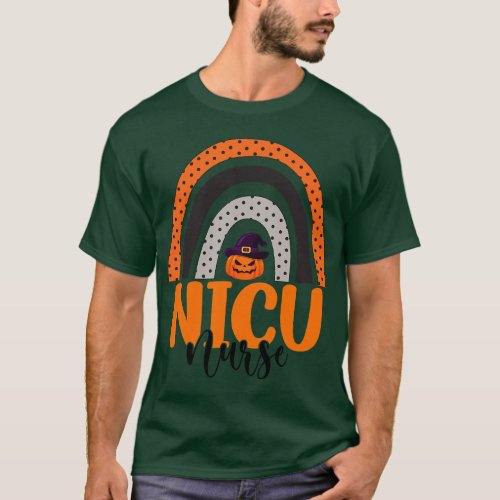 NICU Nurse Nursing Scary Halloween Pumpkin Rainbow T_Shirt