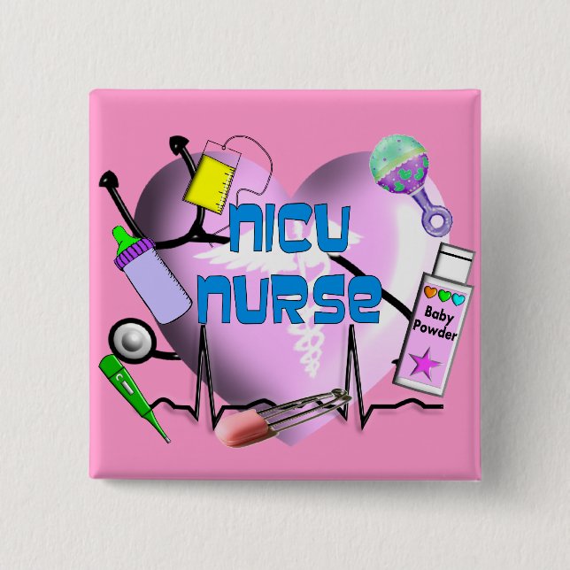 NICU Nurse Pink Heart Design Gifts Button (Front)
