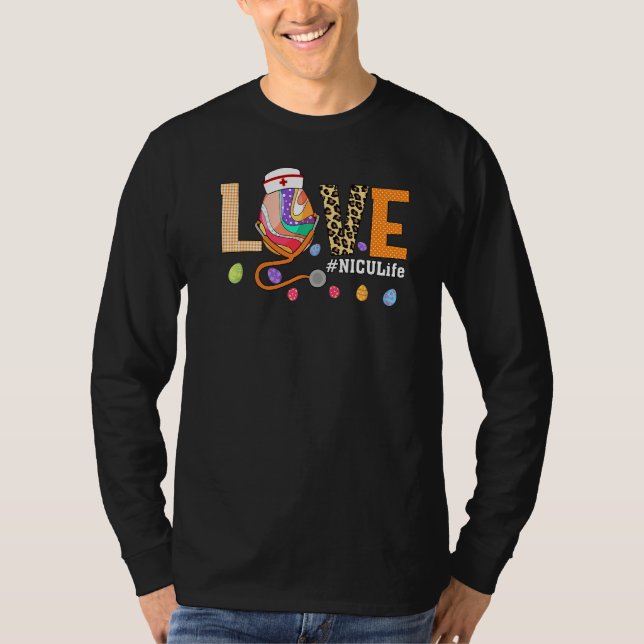 Nicu Nurse Plaid Egg Bunny Love Stethoscope Rn Nur T-Shirt (Front)