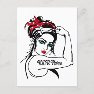 NICU Nurse Rosie The Riveter Pin Up Holiday Postcard