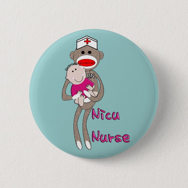 NICU Nurse Sock Monkey & Baby Design Gifts Pinback Button (Front)