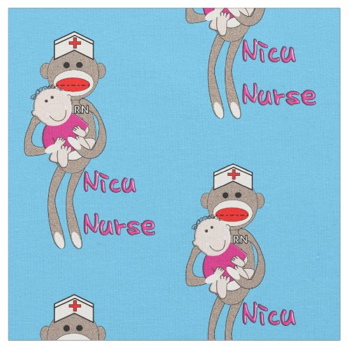 NICU Nurse Sock Monkey Blue Fabric